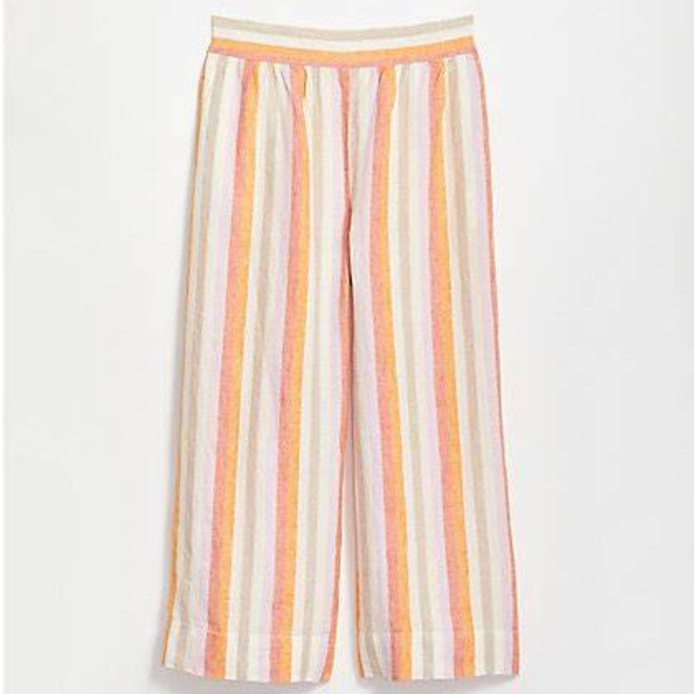 LOU & GREY Multicolor STRIPED pants LINEN Wide Leg Pants Size L NEW